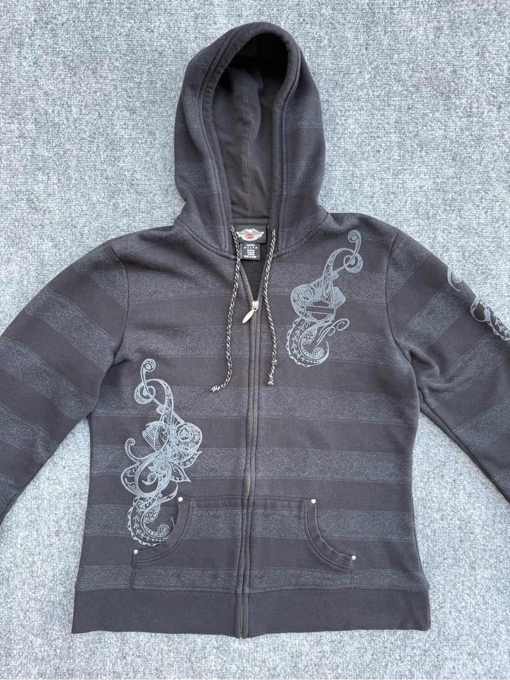 Harley Davidson Floral Chrome Design Zipper Hoodie